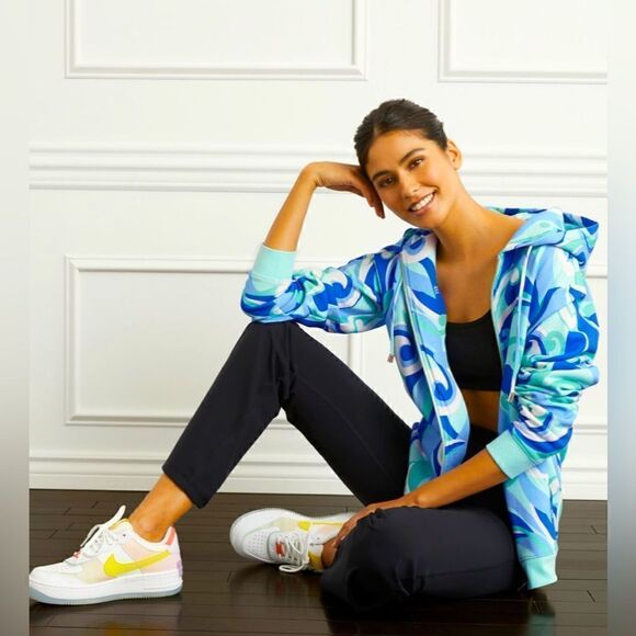 Hill House NWT Allie Zip Up Hoodie with Pockets in Ocean Kaleidoscope Blue XS - Picture 1 of 9